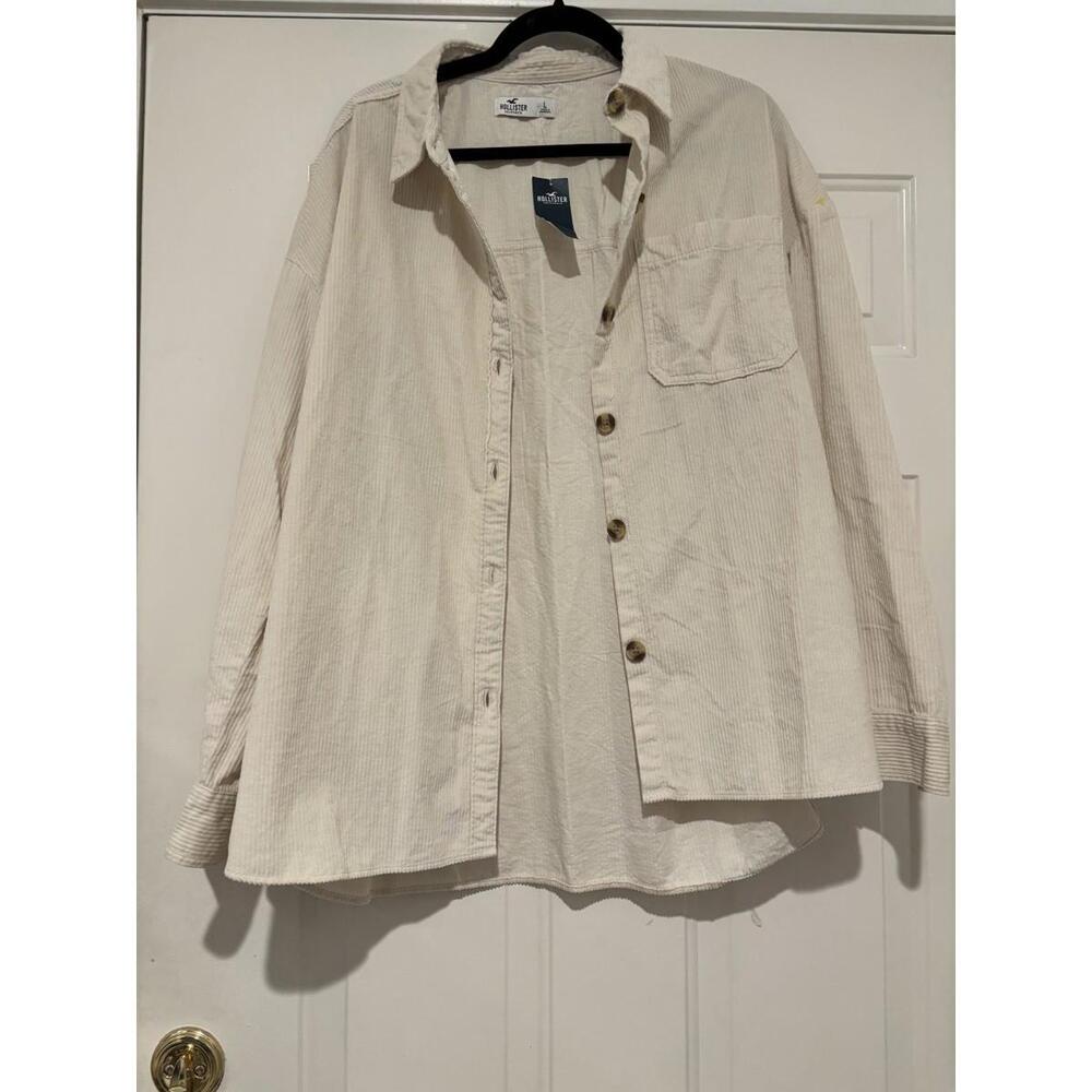 Women's sz L Hollister ivory corduroy button down shirt/jacket #1394 new w/ tags